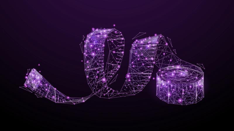 A digital representation of a ribbon being uncoiled.