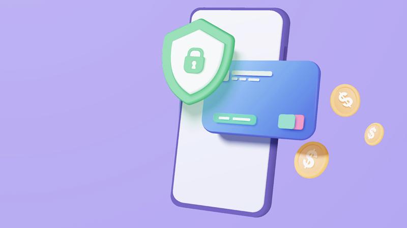 Illustration of a smartphone, a credit card, coins and a shield with a lock icon, all meant to symbolize customer experience for banking and financial services brands